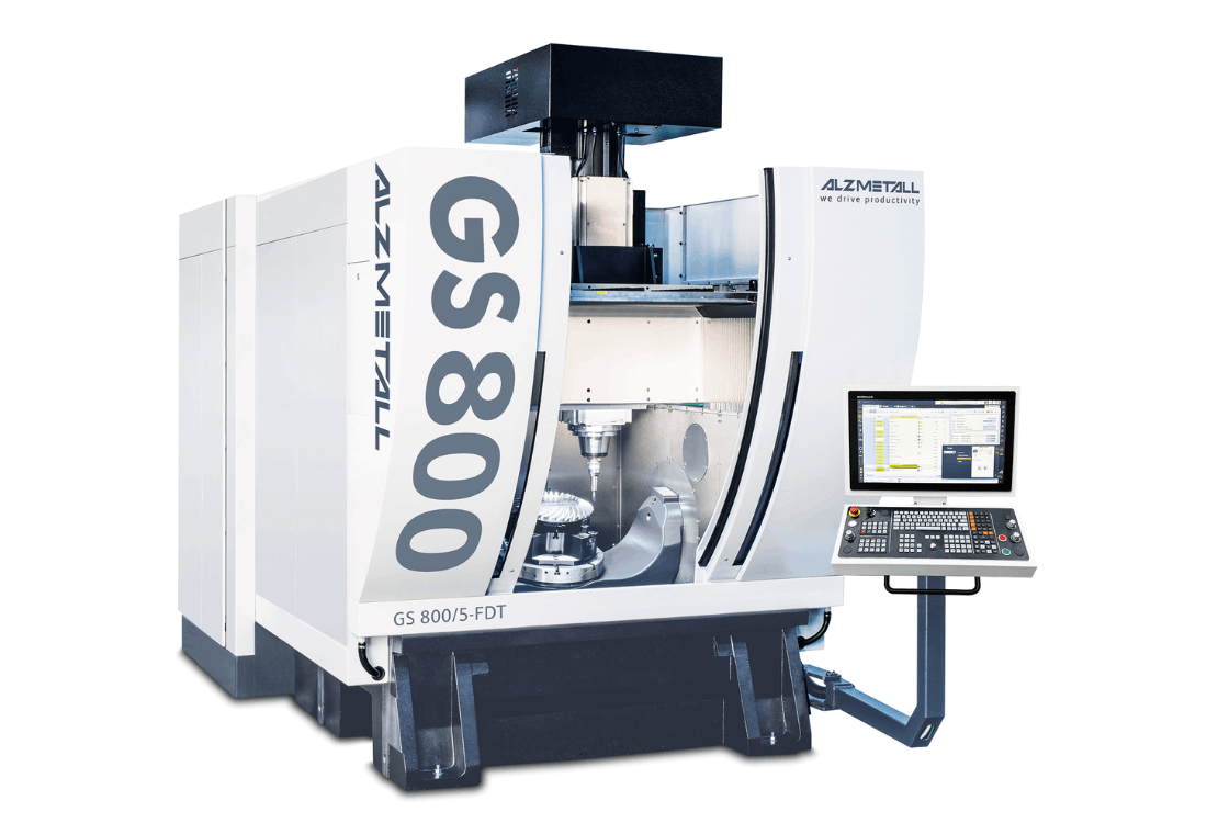 Alzmetall GS800 machining centre illustrating thermo-symmetrical design and robust cast iron construction built for accuracy, durability, and consistent long-term machining performance.